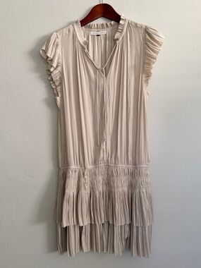 Pookie & Sebastian Cream Smocked Ruffle Mini Dress Sz S